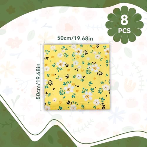 8st Patchwork Stof Bloempatroon 50x50cm Gedrukt Katoen Small Scrap Stof voor DIY Crafts Geel