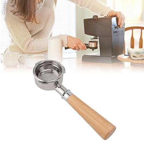 58mm Bodemloze Koffie Filter houder, Beker Filter mand Portafilte, 3 oor roestvrij staal Koffie Filter houder Solid Wood Handvat voor Barsetto Koffiezetapparaat (A2 Beukenkleur) Delen van huis
