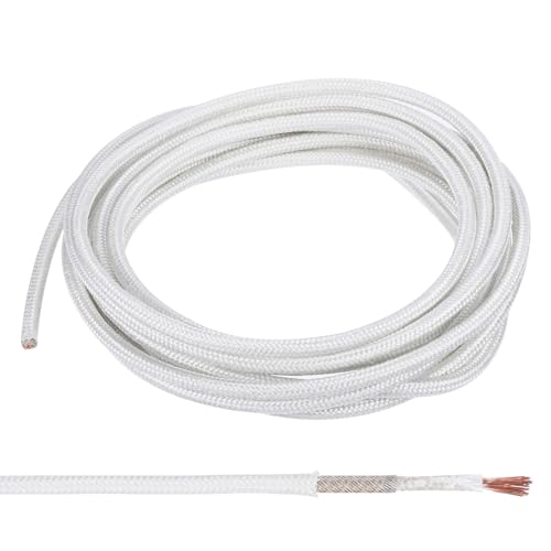 Elektronische kabel, geïsoleerd, hittebestendig, glasvezel, 14,8 voet, 9 Awg, hoge temperatuur, -60 - 500°C, lampen, ketel, verwarming, wit