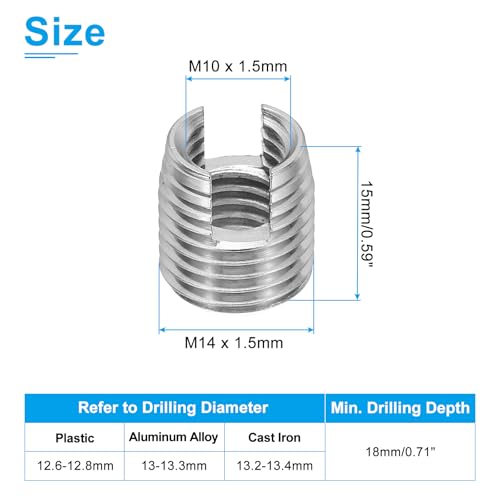Zelftappende draad invoegen, 20 st M10 x M14 x 15 mm draad invoegen 303 Roestvrij stalen draadadapter Reducer Slotted Schroef Reparatie Invoegsels