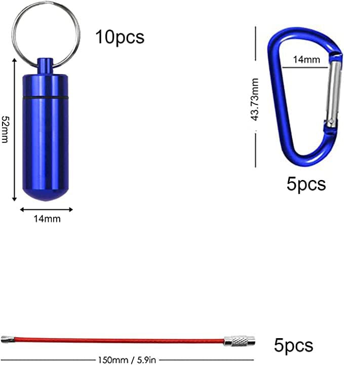 10 st. Sleutelhanger pil Box, Mini aluminium pil Box, waterdichte Organisator Case, Portable Container Keychain+Wire Keychain+Small Spoon+D-Shaped Keychain voor