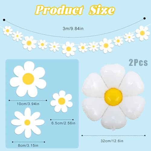 Daisy feest decoraties, 2 stuks leuke Daisy Banners en 2 stuks Foil Daisy Ballonnen Daisy Garland ballon Set voor baby douche, verjaardag Nursery Party Supplies 3