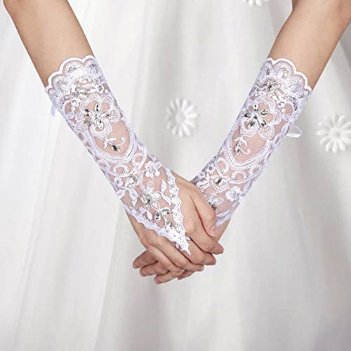 Bruids Trouwhandschoenen - Vintage Style Ivory Lace Vingerloze handschoenen met Rhinestone Accent