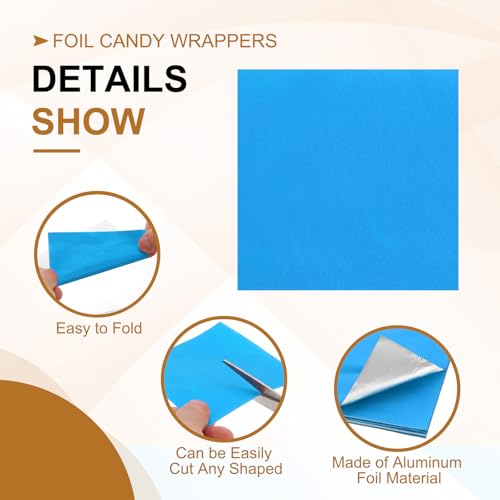 3.94 Inch Foil Candy Wrappers, 200 stuks Chocolade Wraping Paper voor Homemade Caramel DIY Sweets Decoratie Chocolade Cake Verpakking, Lichtblauw 3
