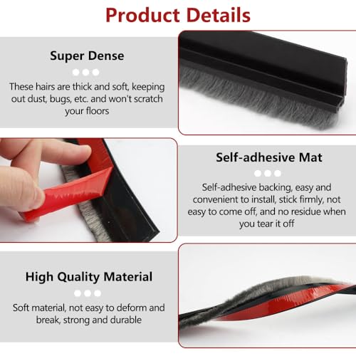 Diepgang Excluder Deur Afdichting voor Deuren 100 cm Bodem Deur Afdichting Deurborstel Deur Bezem Zelfklevende Deur Afdichting Borstel voor Geluid Isolatie Koude Bescherming en Huis Deur (Zwart) 3