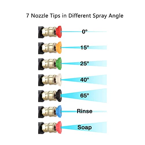 Hogedruksproeier Spray Nozzle Tips Meerdere graden, 4PCS 1/4" Quick Connector Multiple Degree Connection Ontwerp voor Power Washing Driveway Pad en Auto