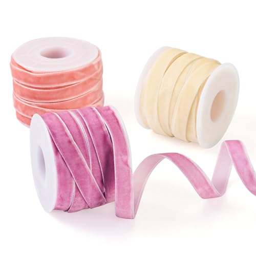 30 yards 3/8 inch Single Sided Velvet Ribbon 3 Kleuren Verfraaien Kant Trim voor Bow Bouquet Pakje Inpakken Haar Bow Clips maken, Roze / Bisk / Medium Orchidee