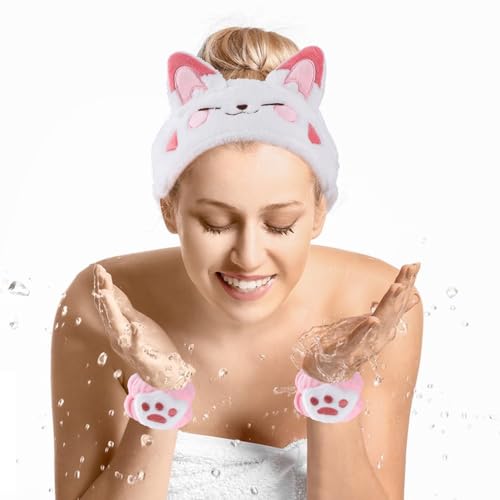 Haarband Cosmetics voor make-up en wassen, schattige kat elastische gezicht band pols Wasband, Absorberende make-up haarband voor meisjes en vrouwen, Yoga, Sport, Huidverzorging, Cosmetics(C)