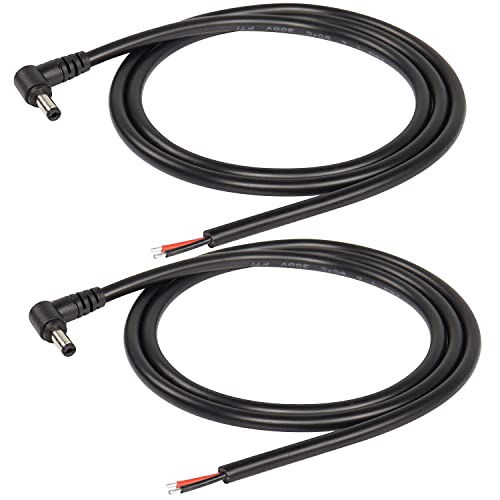 Set van 2 DC Extension Cable, 90 Degree DC 5.5mm x 2.1mm, Plug on Bare Wire, Open End, Voeding, Vervanging Reparatie Kabel, voor Monitors, LED Strip Light, CCTV Bewakingscamera