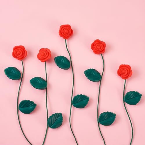 40 st. Roze bloem blad Siliconen focal kralen met Nylon Wire Rose sieraden maken Kits Rode bloem Groen blad kralen voor DIY Kunst Ambachten sieraden maken 3