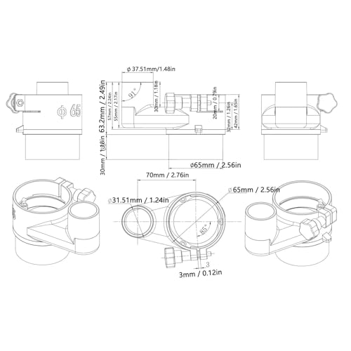 65mm CNC Stofschoen Router Stofhoes met Magnetisch Ontwerp, Afneembare Bristles, voor 1.5KW Spindle Motor Gravure Machine 3
