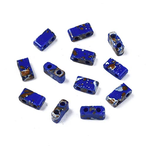 200st 2-Hole Seed Kralen 4,5~5,5x2~2,5mm Rechthoekige glazen tegel kralen platte ondersteuning Kralen Kubus Spacer Kralen voor multi-streng armbanden sieraden maken DIY (blauw)