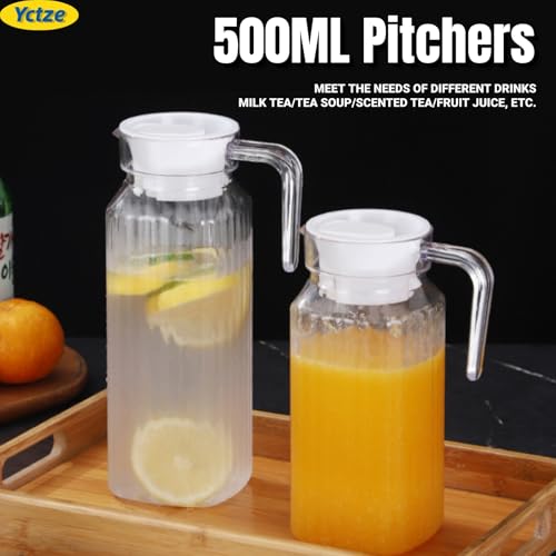 Serveergoed, kleine glazen kan Acryl Transparante Juice Bottle Striped Water Ice Cold Juice Jug met deksel voor Bar Home (500ML)