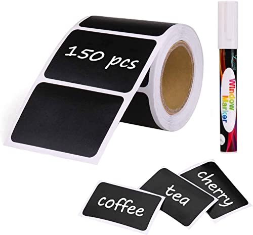 Verpakking van 150 Zelf-Adhesive Labels Set, Herbruikbaar voor Keuken, Organiseren met Liquid Chalk Markers, Verwijderbaar Chalkboard Label voor het decoreren van uw keuken, Opslag
