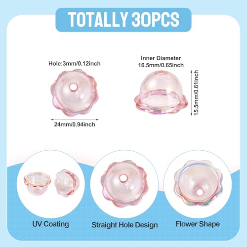 30 st Roze bloem kralen Caps Wind Bell Kralen Acryl kralen kegels Bloemen End Caps Jellyfish kralen voor Wind Chimes Dangle oorbellen Ketting maken 3