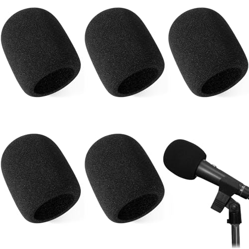 Verpakking van 5 Microfoon Windscherm, Pop Protection Microfoon, Stofdichte en antibacteriële Mic Foam Cover, Elastische Microfoon Foam voor Ktv, Outdoor Activiteiten (Zwart)