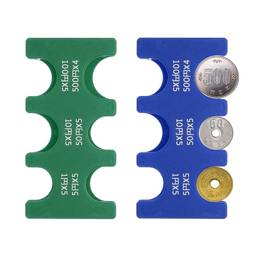 2 st. Japanse munt houder, Draagbare JPY Coin Organisator Dispenser Harde Munthouder 6 Compartiments Geweldig voor Home Office Collection Green Blue