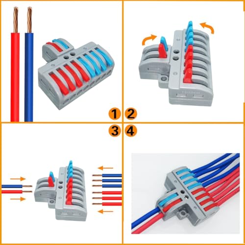 Elektrische Terminalblokken, 6 stuks Elektrische Quick Connectors, 2 Inputs 8 Outputs Bilaterale Socket Compact Ladder met bevestigingsschroeven 3