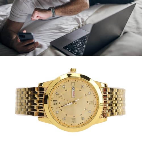 Mannen horloge high-end Vrije tijd horloge duurzame Quartz horloge elegante lichtgevende horloge geschikt voor heren werk, zakelijke slijtage (Goud) 3