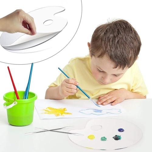 2 stuks helder acrylverf palet, verf mengen palet met roestvrij staal kleur mengen Rods Ovale kunstenaar schilderen palet met duim gat voor DIY kunst ambachtelijk schilderen 3