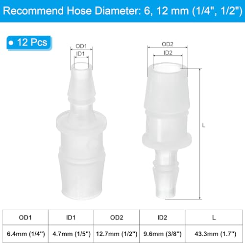 12 st Plastic slang past, Reducer Pipe Connectors, Tube Adapter Unie Splicer Joint Kit voor Air Gas Water System Aquarium slang pomp