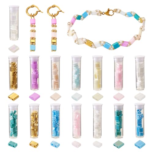 395 st. 2 Hole Half Tila Kralen 15 Style Rechthoekige Glazen Zaad Kralen voor Multiple Strands Armband Ketting sieraden ambachten maken, Gat: 0,5~0,8mm