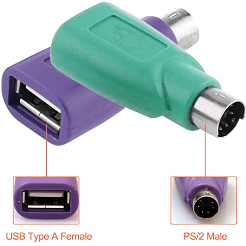 PS/2 naar USB Een Adapter Mannelijke naar Vrouwelijke Toetsenbordadapter PS2 Jack naar USB Een Plug voor Muis en Toetsenbord, Vervanging PS2 Toetsenbordadapter, 4 Pack
