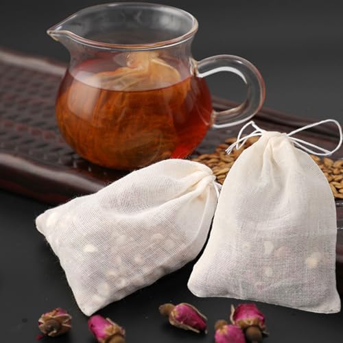 50st Katoenen Muslin Tassen met koord, kleine katoenen zakjes, herbruikbare theezakjes, trekkoord Brew Tassen, Wasbare Bag met Infusers voor Spice, Thee, Koffie, Kruiden 5