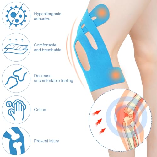 21st Precut Kinesiology Tape voor Knieën, Breathable Cotton Kinetic Knee Ondersteuning Tape Waterproof Athletic Muscle Elastics Stickers Stabiliteit Spierondersteuning Patches 4