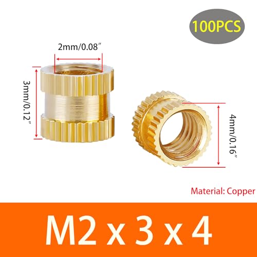 Verpakking van 100 draad Noten Gekartelde draad Noten Messing Noten Vrouwelijke draad voor Plastic Delen 3D Printers M2 x 3mm x 4mm