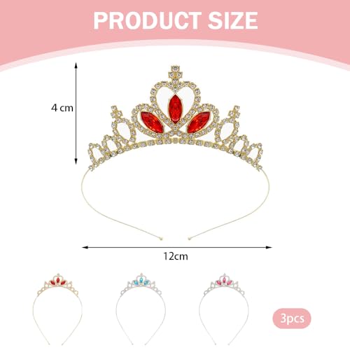 3 st Princess Crown Tiara Edelsteen Rhinestone Crown Elegant Rhinestone Crystal Tiara Sparkling haar accessoire voor meisjes voor verjaardag kerst carnaval bruiloft feest (3 kleuren)