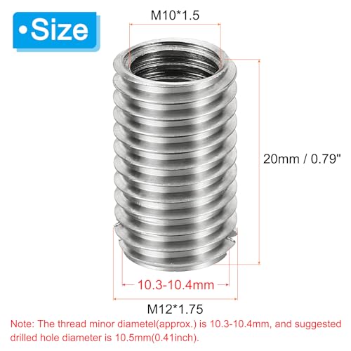 Thread Adapters Nut Reducer Nut Screw Insert, 6 st M12*1.75 Male To M10*1.5 Vrouwelijke Repair Insert Nut Schroef Reducer Conversie Roestvrij staal Fastener 20m m