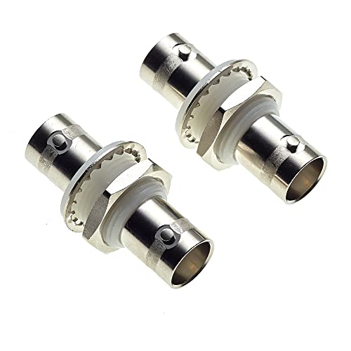 BNC Socket naar BNC Socket Panel Mount Adapter - 50-ohm, White Isolerende Bushes, Vrouwelijke Bulkhead Connector, Coaxiale Coaxiale Kabel Adapters voor CCTV - Pak van 2
