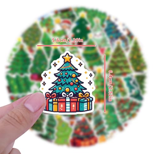 Kerstboom Sticker Set Stickers voor tieners Volwassenen 50 stuks Kerstboom Waterdichte Vinyl Stickers Automotor Fiets Skateboard Snowboard Bagage Laptop Koffer Helm Motorfiets 4