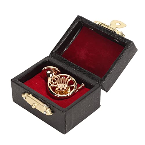 Musical Instrument Brooch Pin, Goud Miniatuur Franse Hoorn Shape Lapel Pin, Mini Koper Muziekinstrument Brooch met Opbergdoos, Franse Hoorn Brooch, Plastic