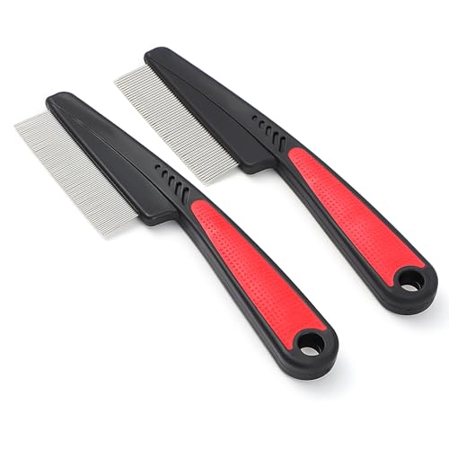 Verpakking van 2 Honden en Kat Comb, Flea en Dandruff, Lange Bristles, Roestvrij stalen borstel met brede en fijne tanden Grooming Tools
