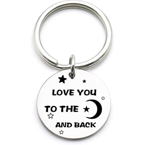 Love You To The Moon And Back Keychain Inspirational Lovers Paren Echtgenoot Vrouw Mom Keychain Hanger Gift Birthday Monday Christmas Gift, Silver, M, siliver