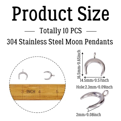 Metalen Crescent Charms 304 Roestvrij staal Dubbele Horn Dangle Charms Gladde ketting Charms Hangers voor DIY sieraden maken, Stainless Steel, Stainless Steel 5