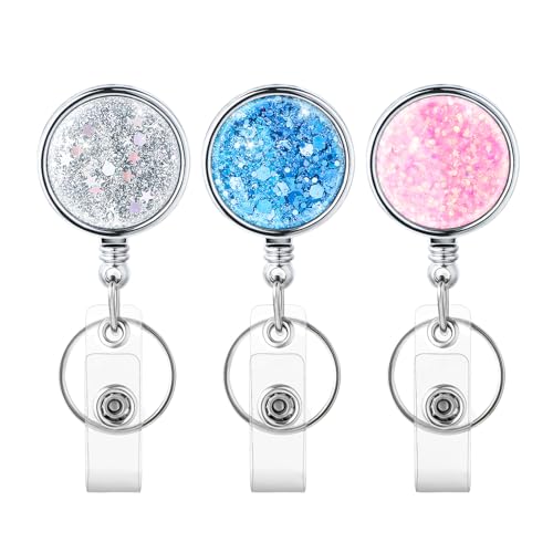 Intrekbare ID-kaarthouder verpleegsters sleutelhanger ID-kaarthouder intrekbare Rhinestone voor ID-clip sleutelkaart klimmen Fob zilver roze Sky Blue 3st