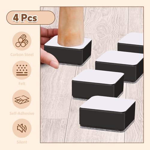 4 Stuks Meubilair Riser Zelfklevende stoel Tafel Beenbeschermer, Carbon Steel Meubilair Verhogen voetkussens, 500kg Capaciteit verhogen bed been verhogen pad (zwart) 5