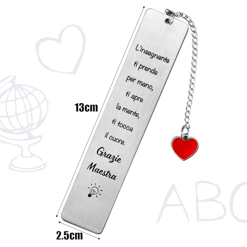 Cadeaus voor leraren, metalen bladwijzer met Italiaans gezegde, bladwijzer voor leraren en leraren