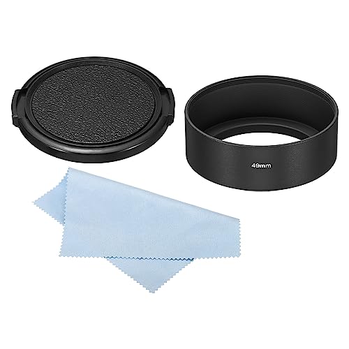 49mm Sun Visor, Standaard Focus, Mat oppervlak, Anti-reflectieve Inner Cap met kap en reiniging, Camera lens kleding, Zwart