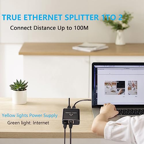 Ethernet Splitter Gigabit Ethernet Switch, RJ45 Splitter 1 tot 2 1000/100Mbps, Ethernet Extender met USB Power Port voor Computer, Hub, Switch, Router, ADSL, Settop Box, Digitale TV
