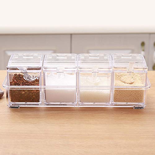 Transparante Spice Box, 4PCS PS plastic opslag container Clear Spice Jar Seasoning Box met Lepel voor Keuken, Thuisgebruik, Zout, Suiker Cruet, Spice Jars 5