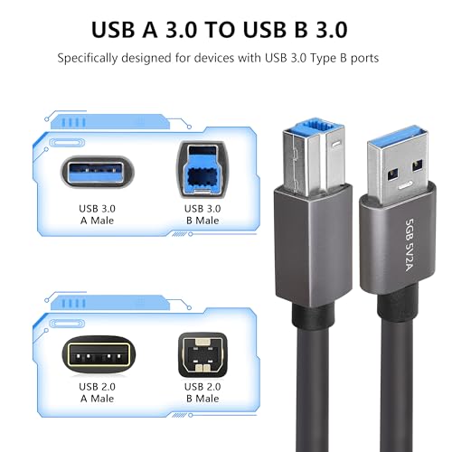 USB 3 A naar B Kabel 4.9m 5 Gps USB 3.0 Superspeed USB 3.0 Type A naar B Plug Compatibel met printers, Docking Station, Scanner, USB Hub en meer 3