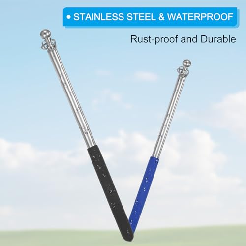 3.3 Voeten Telescopische handheld Flagpoles, 4 stuks roestvrij staal Uitschuifbare draagbare gids Flagpole met 2 Clips voor gidsen Teacher Handle, zwart 5