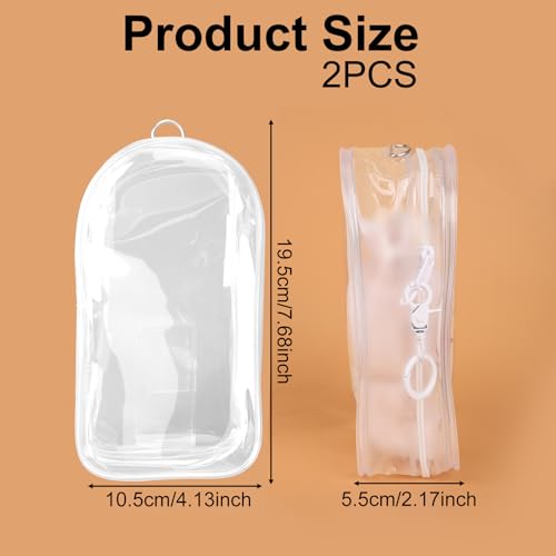 2 stuks Doll Protective Case, 19,5 x 10,5cm Waterdichte PVC zak met duidelijke figuren met Pompoms en Keychain Display Box voor poppen