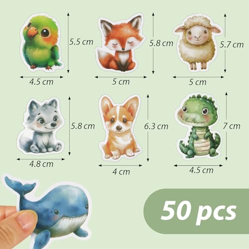 Pak van 50 Stickers voor Dieren, Kinderen, Peel esthetisch, 4-7 cm, School Stickers, Scrapbooking Stickers voor Gift, Boek, Koffer 3