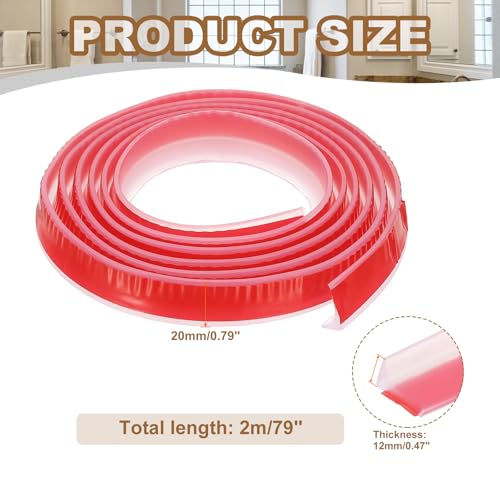 79 Inch Opvouwbare Douchedrempel Water Damp bescherming, Douchestop Barrier Zelfklevende Basin Splash Guard voor Frameless Douchedeur bodem, Helder (1.7cm B x 0.5in)