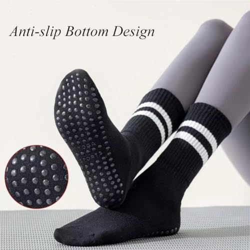 Non-slip Yoga Sokken Unisex Pilates Sokken met Grip Long Sokken Dubbele strepen Sweat Absorptie Katoen Volledige Toe Sokken voor Dans, Barre Ballet Fitness, Home 4